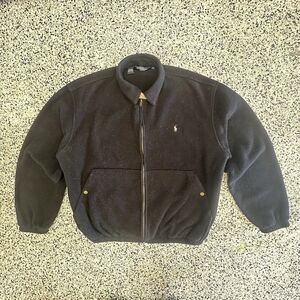 Vintage Polo Ralph Lauren Fleece Bomber Jacket Black Mens Large Made In USA 90s